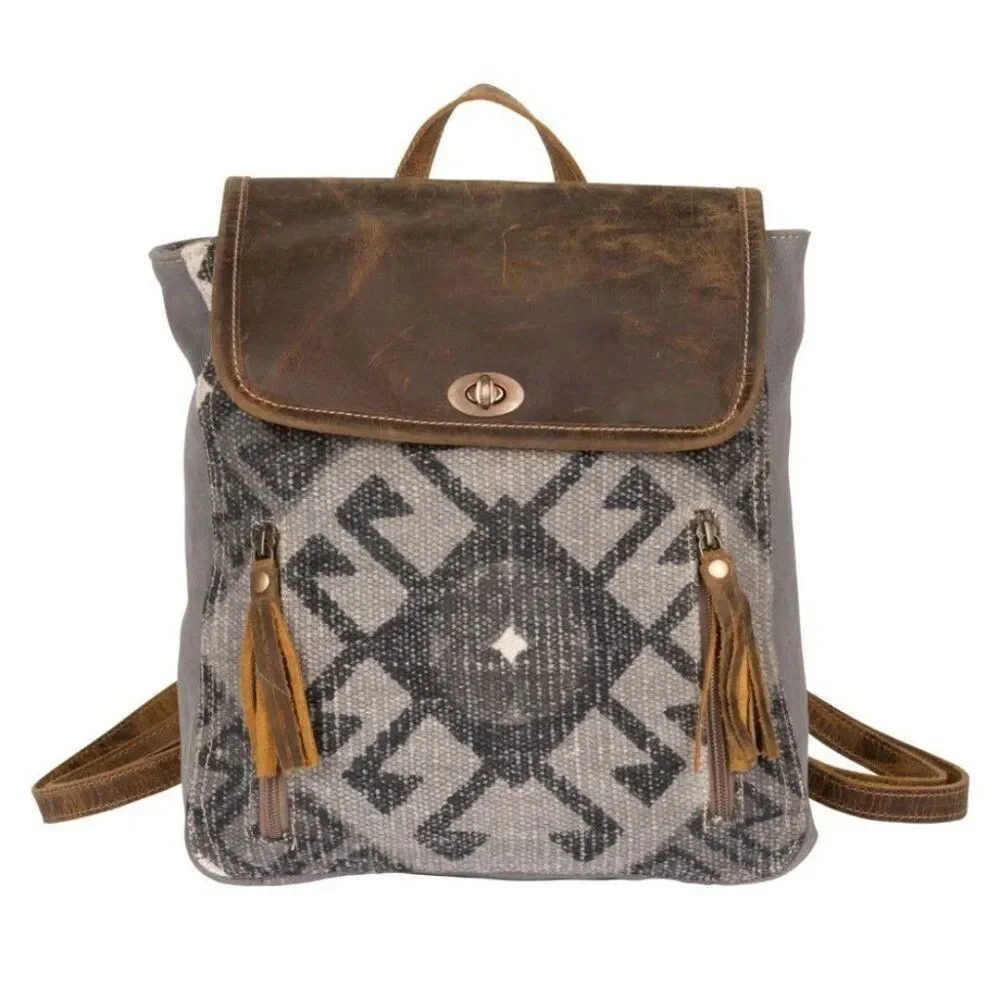 Myra Bag Handmade Felicity Backpack Upcycled Canvas & Cowhide Leather